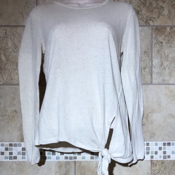 Madewell Side Tie Long Sleeve Shirt M cream heathered - Picture 1 of 6
